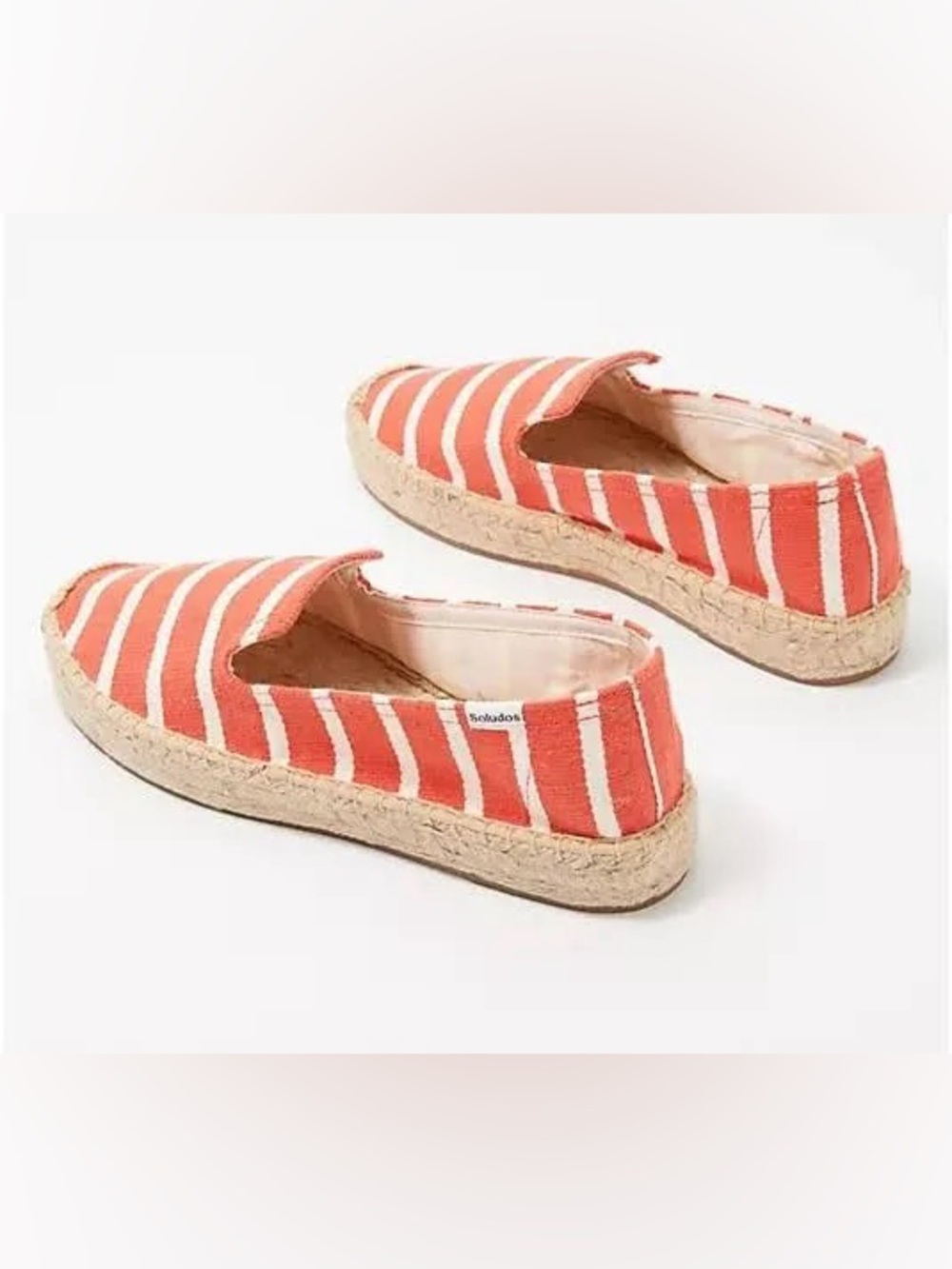 Soludos Platform Smoking Slippers Coral and White Striped Espadrille Slip-Ons - Picture 2 of 2